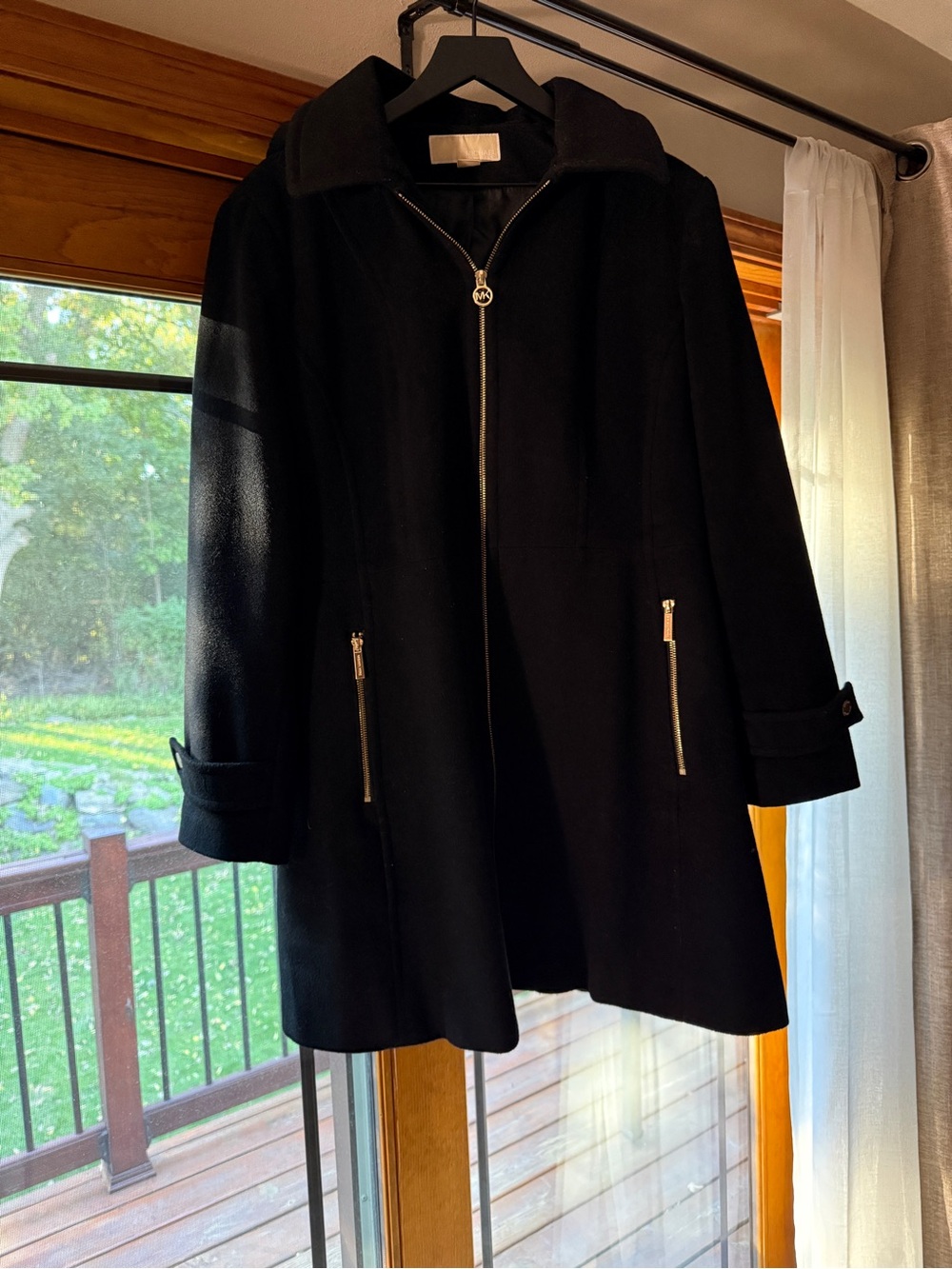 MICHAEL Michael Kors Black Zip-Front Pea Coat with Silver Zippers